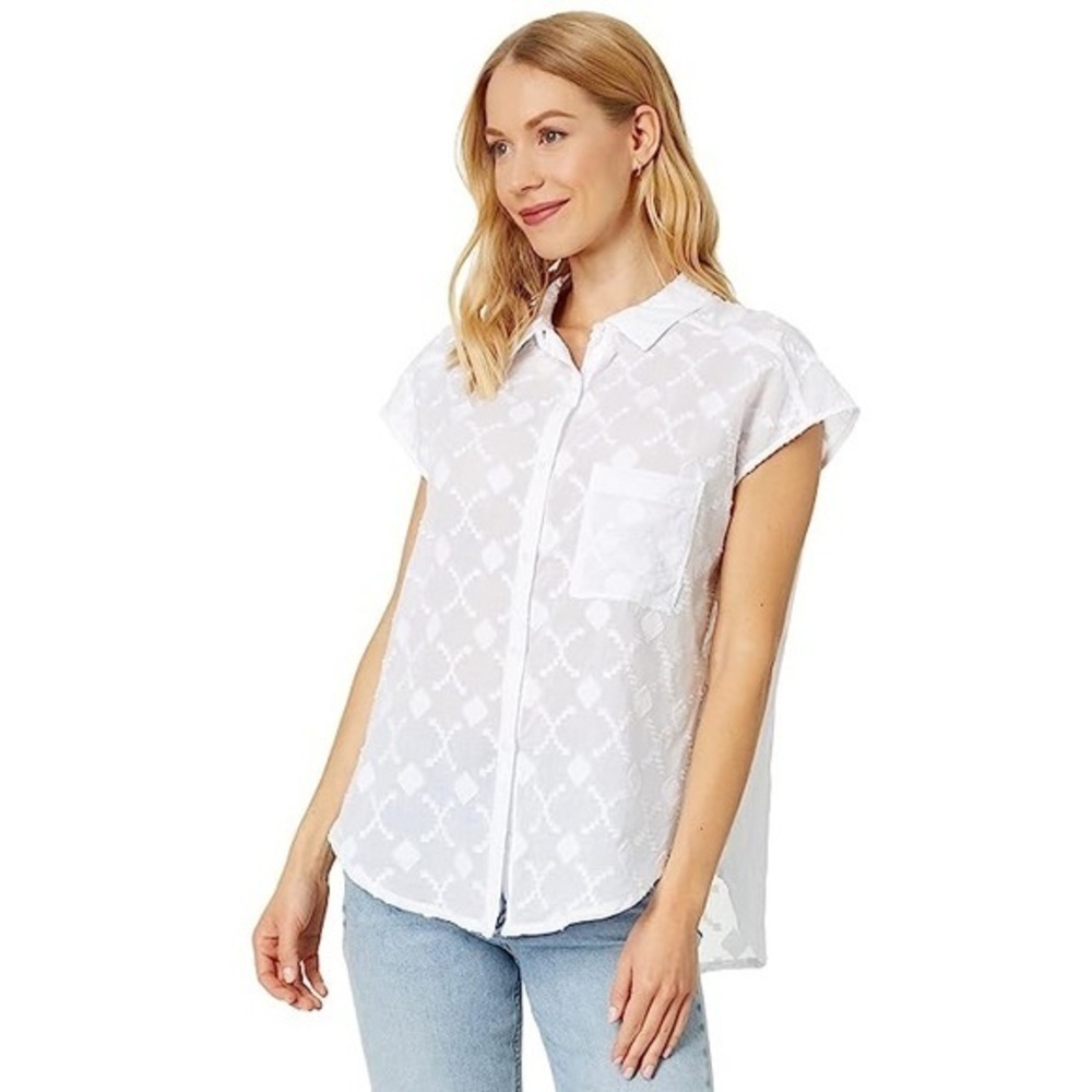 Splendid Women White Olivia Shorts Sleeve Shirt